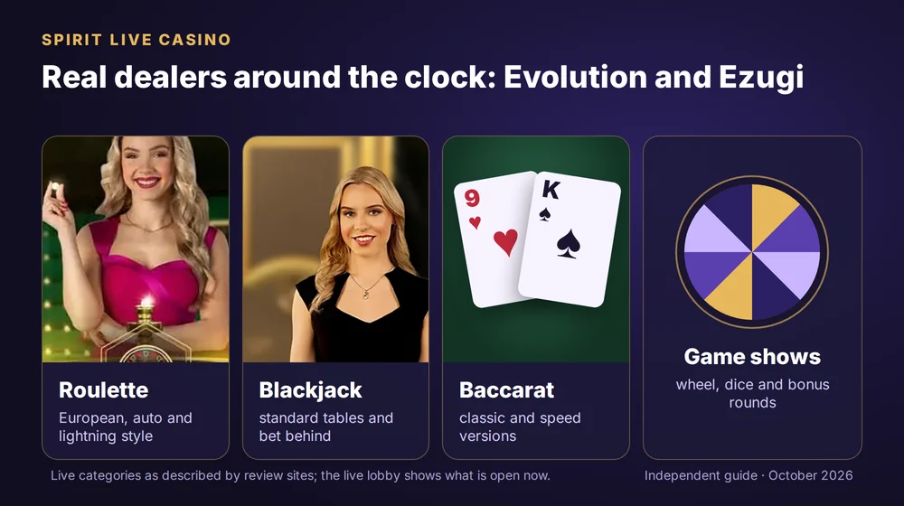 Spirit live casino roulette and blackjack